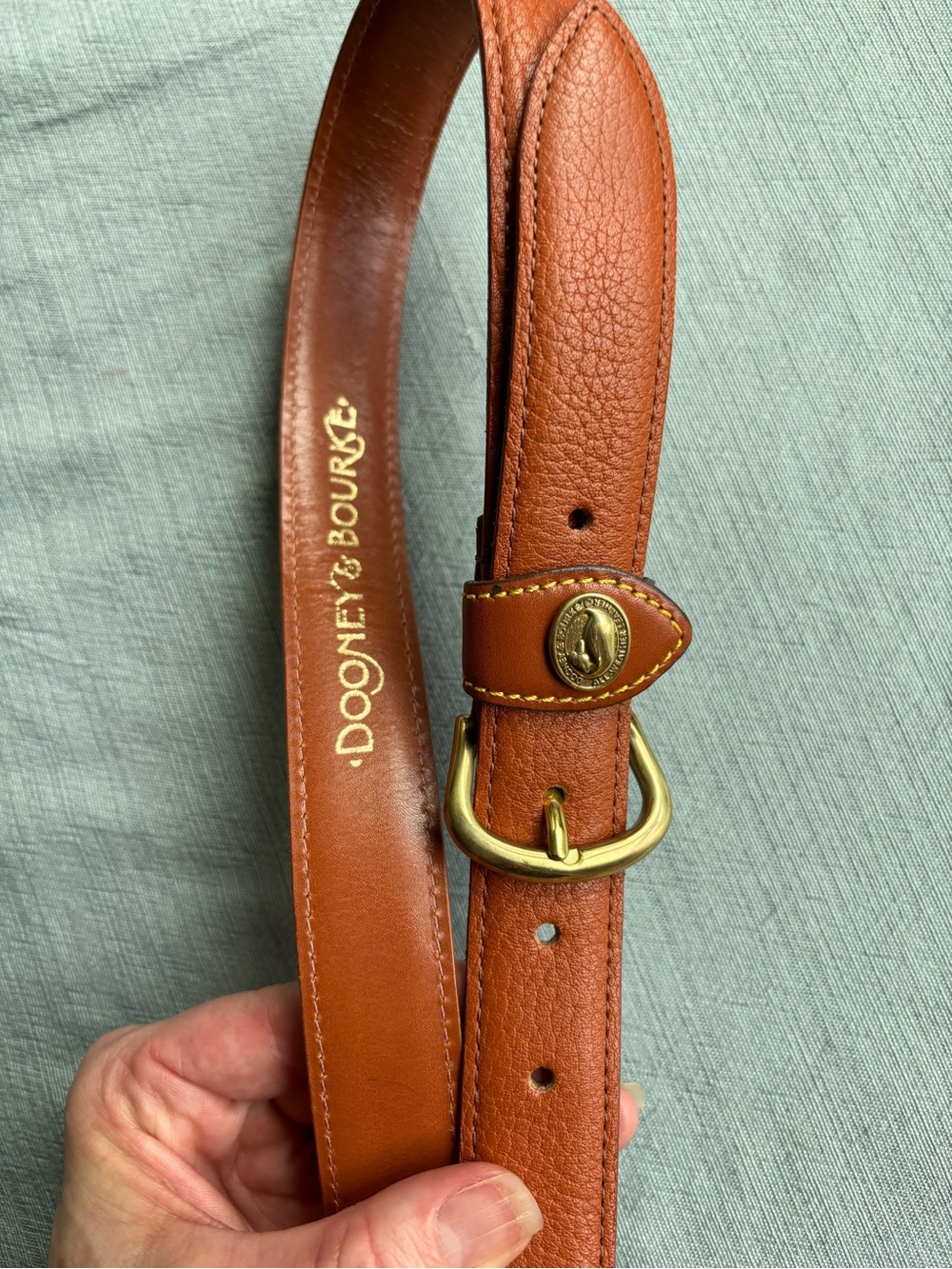 NEW Vintage Dooney & Bourke Chestnut Leather Belt with Gold Hardware - Picture 4 of 8
